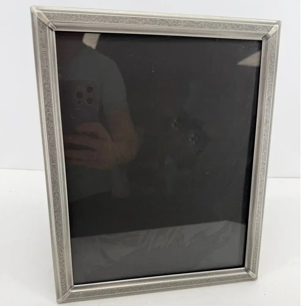 Pewter Tone Scroll Engraved 8x10 Picture Frame Easel Back Wall Hanging 1997